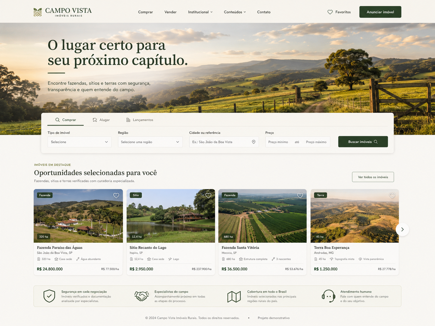 Demonstração desktop de Campo Vista